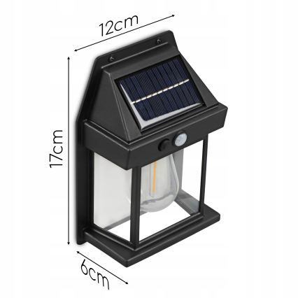 LED solarny kinkiet z czujnikiem LED/3,7V 600 mAh IP44 czarny