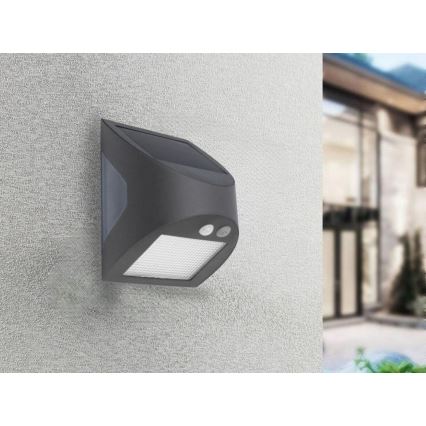 Solarny kinkiet LED z czujnikiem LED/3W/3,7V 3000/4000K 1200 mAh IP54 antracyt