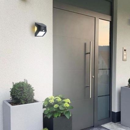 LED solarna lampa ścienna z czujnikiem LED/3W/3,7V 3000/4000K 1200 mAh IP54 czarna