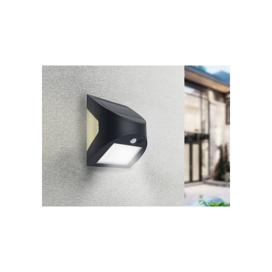 LED solarna lampa ścienna z czujnikiem LED/3W/3,7V 3000/4000K 1200 mAh IP54 czarna