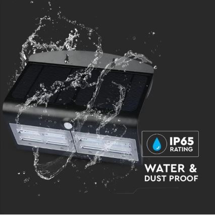 LED Solarna lampa ścienna z czujnikiem LED/7W/3,7V 4000K IP65 4000 mAh czarna