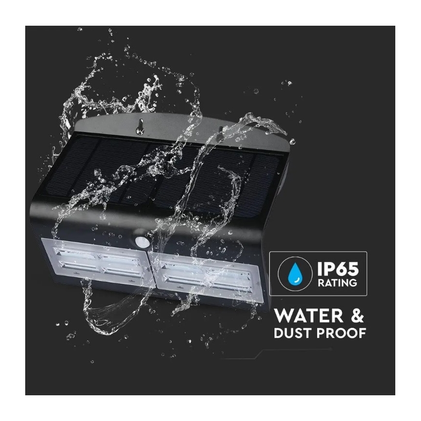 LED Solarna lampa ścienna z czujnikiem LED/7W/3,7V 4000K IP65 4000 mAh czarna