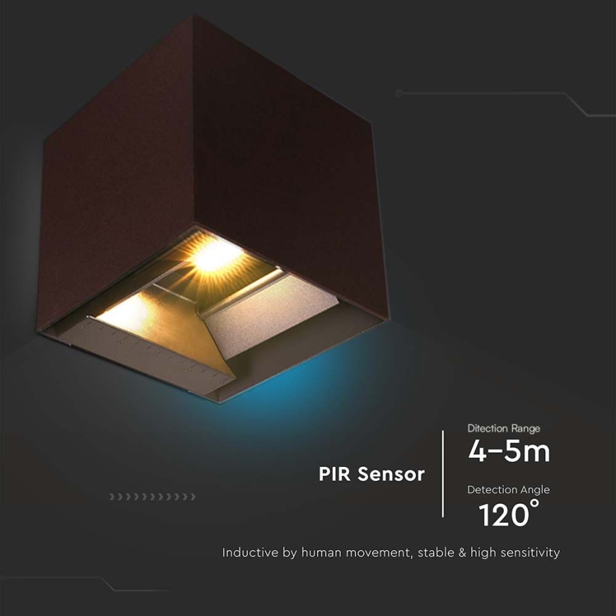 LED Solarna lampa ścienna z czujnikiem LED/9W/3,7V 3000/4000/5000K 2600 mAh IP65 brązowa
