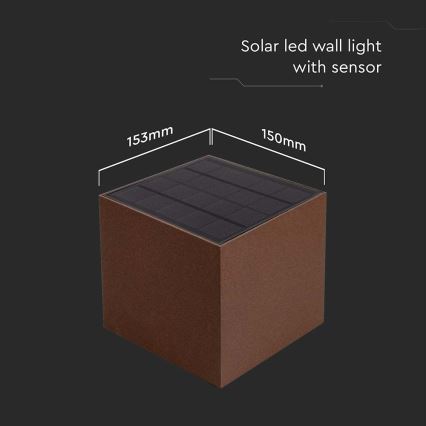 LED Solarna lampa ścienna z czujnikiem LED/9W/3,7V 3000/4000/5000K 2600 mAh IP65 brązowa