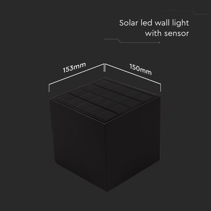 LED Solarna lampa ścienna z czujnikiem LED/9W/3,7V 3000/4000/5000K 2600 mAh IP65 czarna