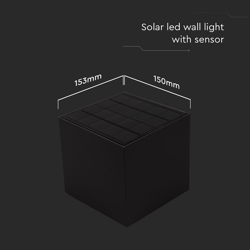 LED Solarna lampa ścienna z czujnikiem LED/9W/3,7V 3000/4000/5000K 2600 mAh IP65 czarna