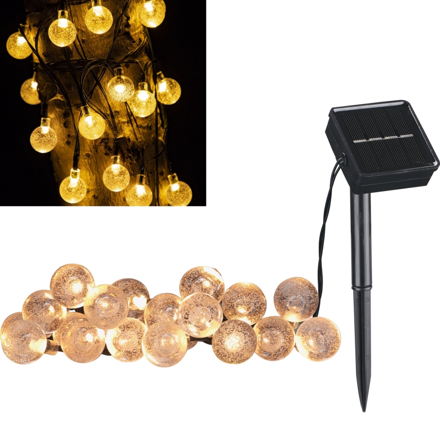 LED Solarny łańcuch ozdobny BUBBLE GLASS 20xLED/8 funkcji 4,85 m 600 mAh IP44 ciepła biel