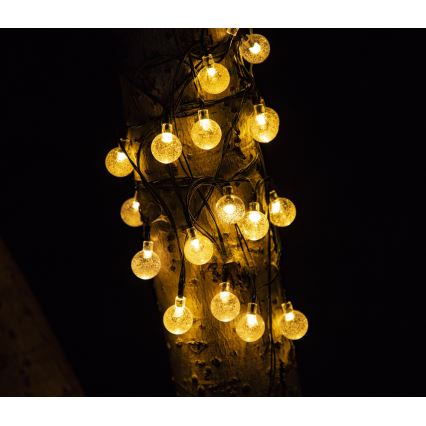 LED Solarny łańcuch ozdobny BUBBLE GLASS 20xLED/8 funkcji 4,85 m 600 mAh IP44 ciepła biel