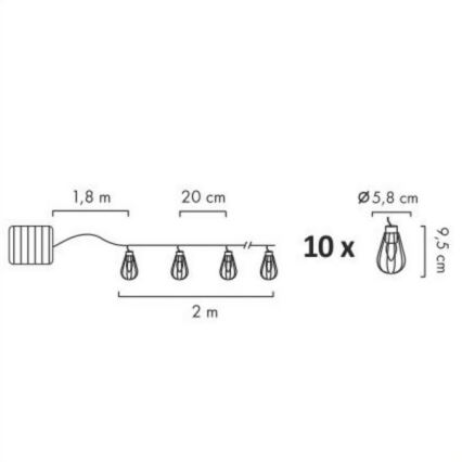 LED Solarny łańcuch zewnętrzny 10xLED/1xAAA 3,8 m IP44