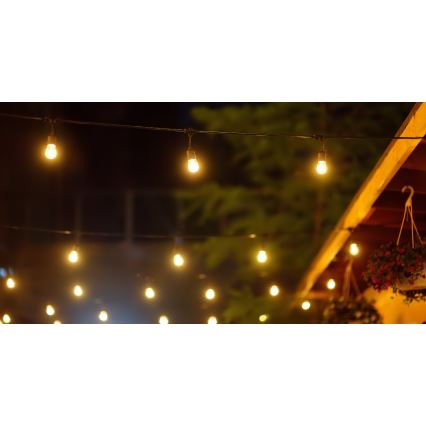 LED Ściemnialny solarny łańcuch zewnętrzny PARTY 10xE27/3,7V 1800 mAh 10 m IP44 + zdalne sterowanie
