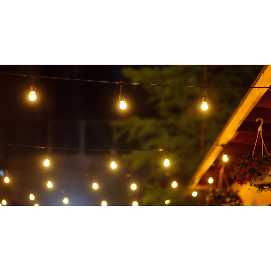 LED Ściemnialny solarny łańcuch zewnętrzny PARTY 10xE27/3,7V 1800 mAh 10 m IP44 + zdalne sterowanie