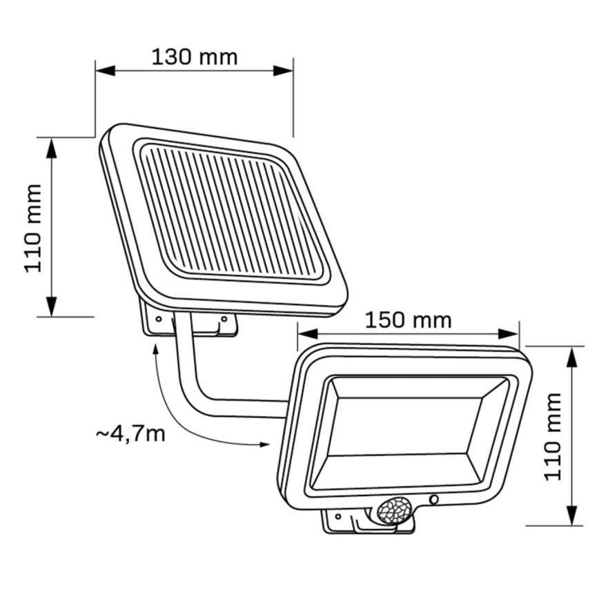 LED Solarny naświetlacz z czujnikiem DUO LED/1W/3,7V 1200 mAh IP44