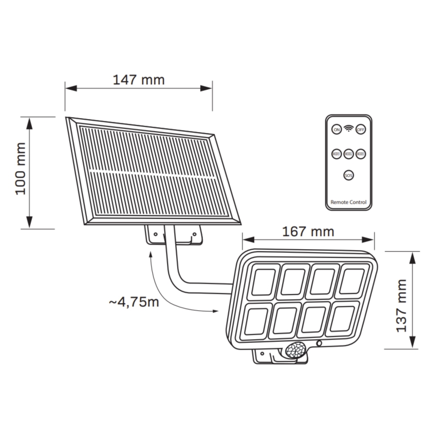 LED Solarny naświetlacz z czujnikiem INTEGRA LED/3W/3,7V 1200 mAh IP44 + zdalne sterowanie