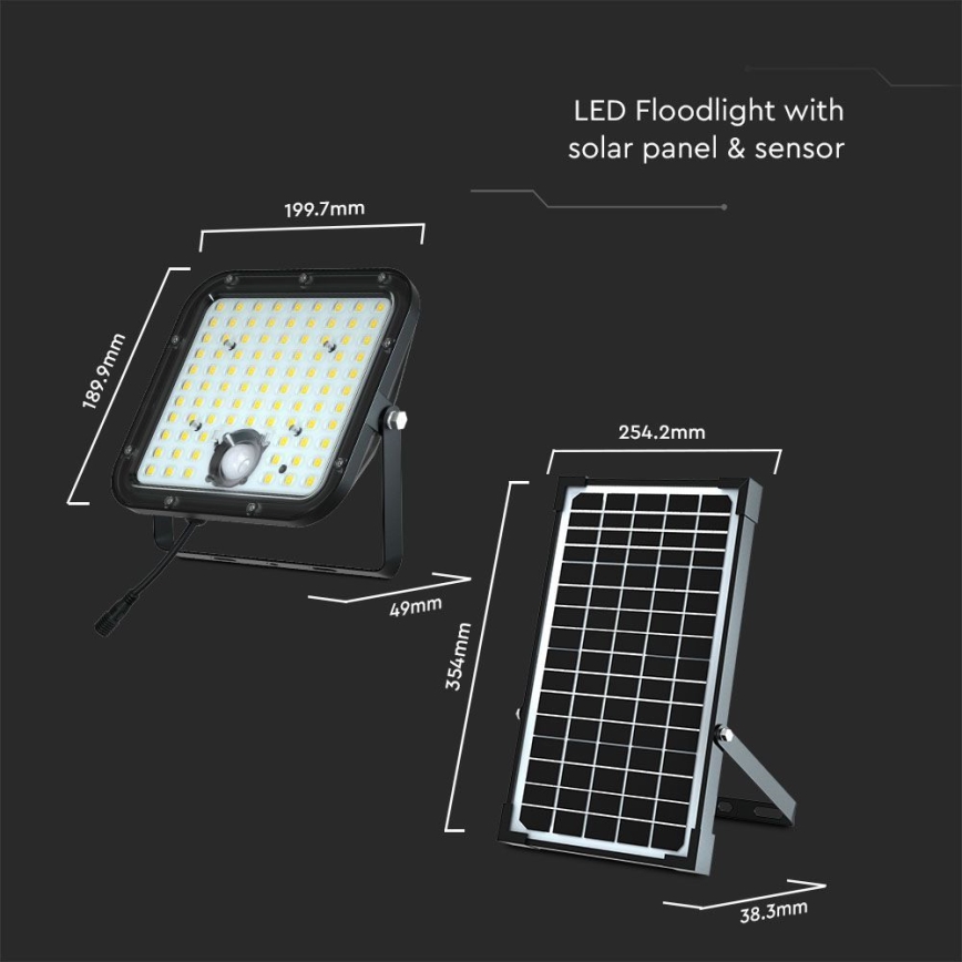 LED Solarny naświetlacz z czujnikiem LED/30W/6,4V 4000K 6000 mAh + zdalne sterowanie