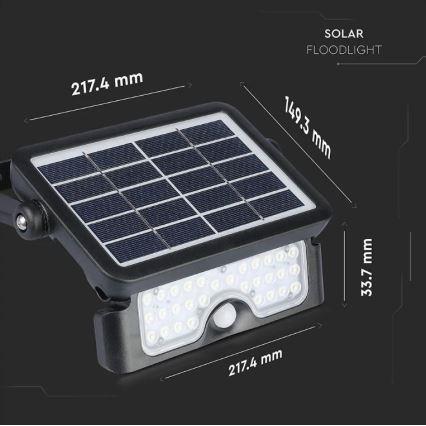 LED Solarny naświetlacz z czujnikiem LED/5W/3,7V IP65 4000K 3000 mAh