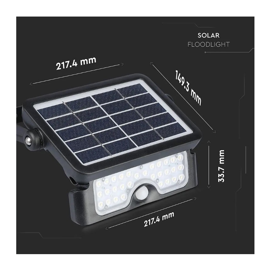 LED Solarny naświetlacz z czujnikiem LED/5W/3,7V IP65 4000K 3000 mAh