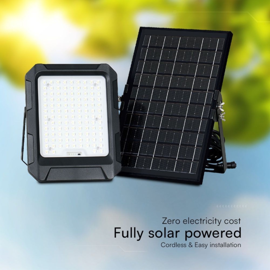 LED Solarny reflektor LED/10W/3,7V IP65 4000K 8000 mAh czarny + zdalne sterowanie