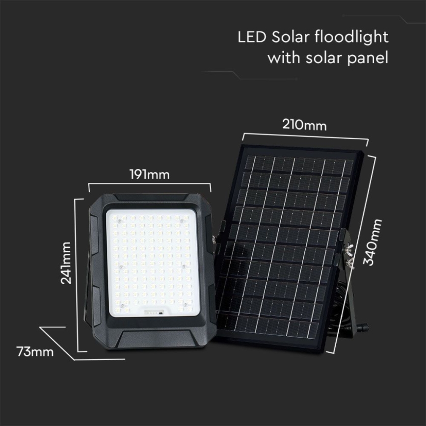 LED Solarny reflektor LED/10W/3,7V IP65 4000K 8000 mAh czarny + zdalne sterowanie