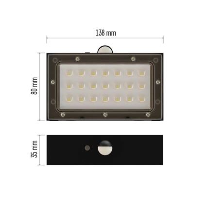 Reflektor solarny LED z czujnikiem ruchu LED/3,7V 1200mAh 4000K IP65 czarny