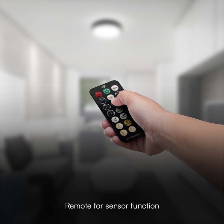 LED Lampa sufitowa do łazienki z czujnikiem LED/36W/230V 4000K IP44 śr. 42 cm czarna + pilot do zdalnego sterowania