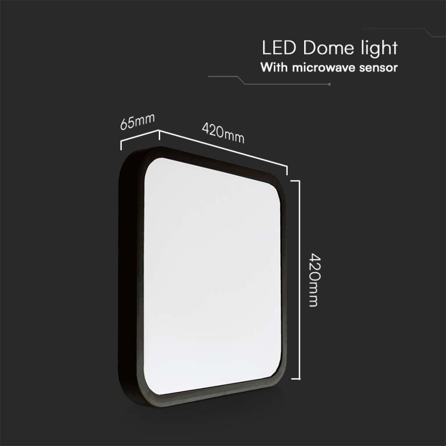 LED Lampa sufitowa do łazienki z czujnikiem LED/36W/230V 4000K IP44 42x42 cm czarna + pilot do zdalnego sterowania