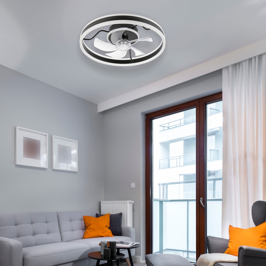 LED Regulowane oświetlenie sufitowe z wentylatorem APOLLO LED/38W/230V czarne + pilot do zdalnego sterowania