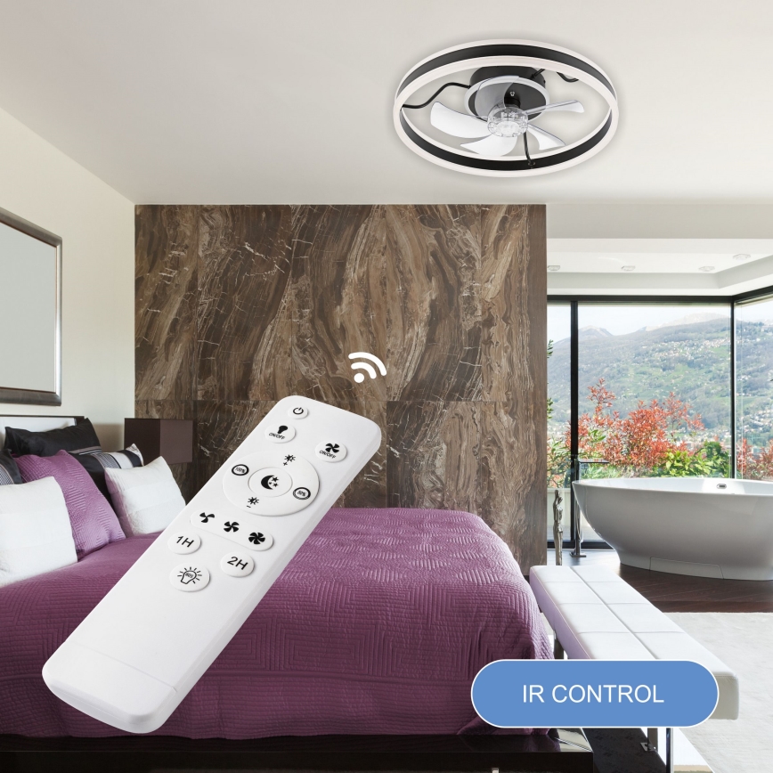 LED Regulowane oświetlenie sufitowe z wentylatorem APOLLO LED/38W/230V czarne + pilot do zdalnego sterowania