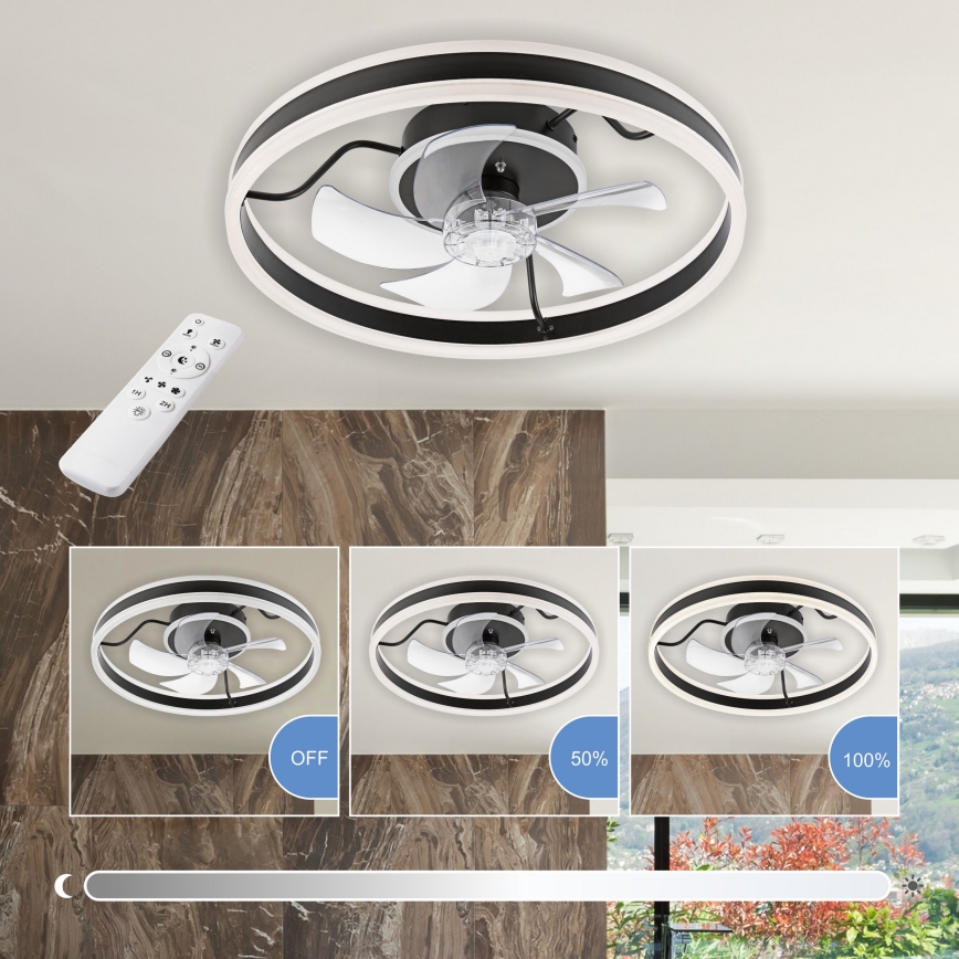 LED Regulowane oświetlenie sufitowe z wentylatorem APOLLO LED/38W/230V czarne + pilot do zdalnego sterowania