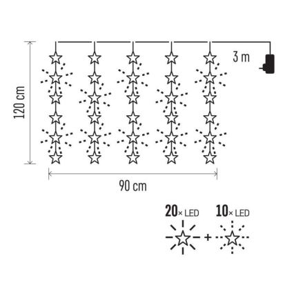 LED świąteczny łańcuch świetlny zewnętrzny 30xLED/3,9m IP44 gwiazdki