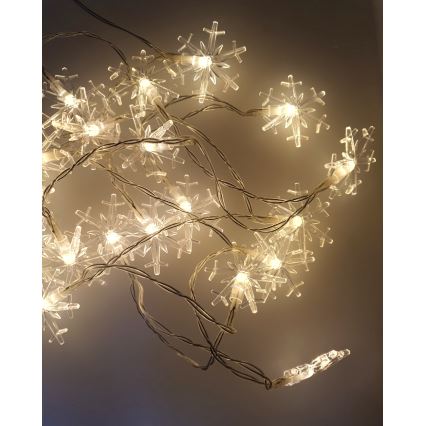 LED świąteczny łańcuch zewnętrzny 20xLED/2xAA 2,2 m IP44 ciepła biała śnieżynki