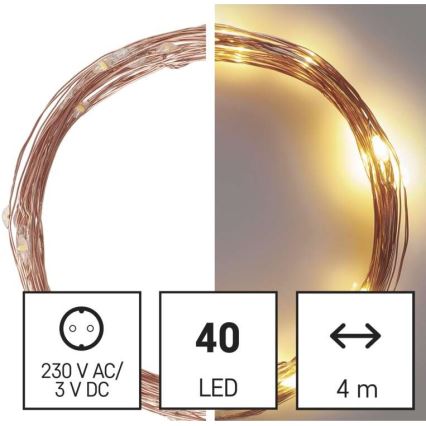 LED świąteczny łańcuch zewnętrzny 40xLED/9m IP44 ciepła biała