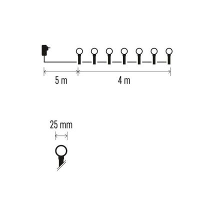LED świąteczny łańcuch zewnętrzny 40xLED/9m IP44 ciepła biel