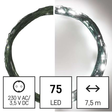 LED świąteczny łańcuch zewnętrzny 75xLED/12,5m IP44 zimna biała