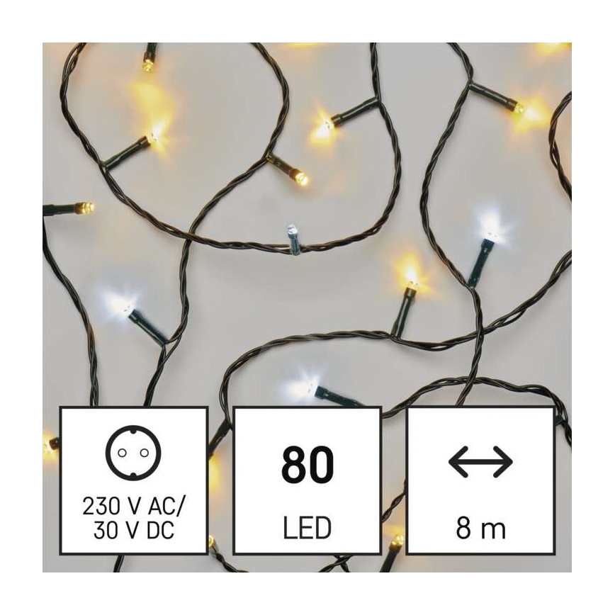 LED świąteczny łańcuch zewnętrzny 80xLED/2 funkcje 13 m IP44 białe (ciepłe/zimne)