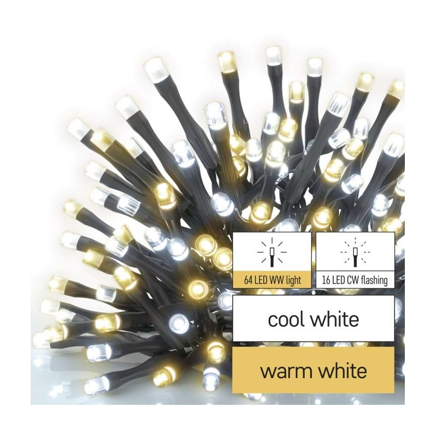 LED świąteczny łańcuch zewnętrzny 80xLED/2 funkcje 13 m IP44 białe (ciepłe/zimne)