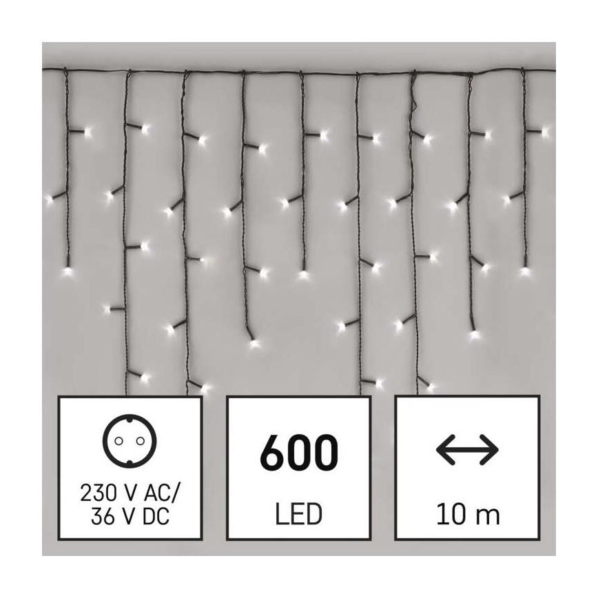 LED Świąteczny zewnętrzny łańcuch 600xLED/8 trybów 15m IP44 zimna biel