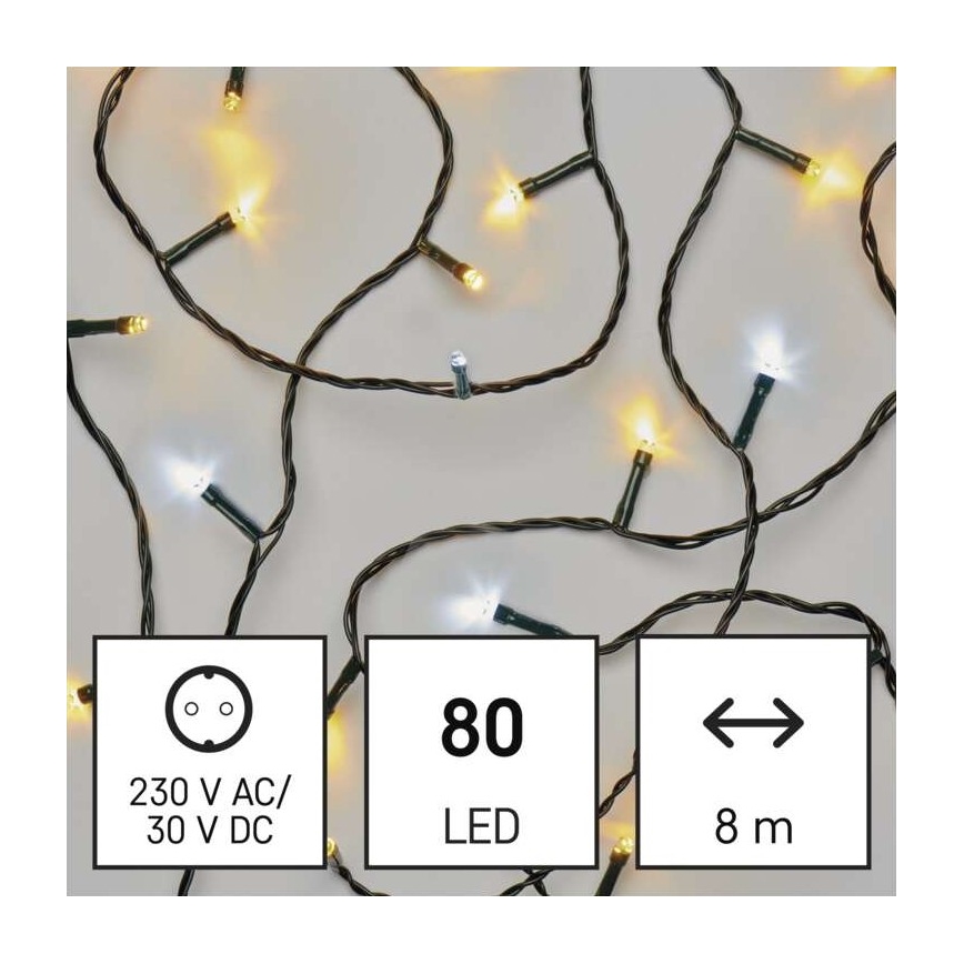 LED świąteczny zewnętrzny łańcuch 80xLED/13m IP44 ciepła/zimna biała