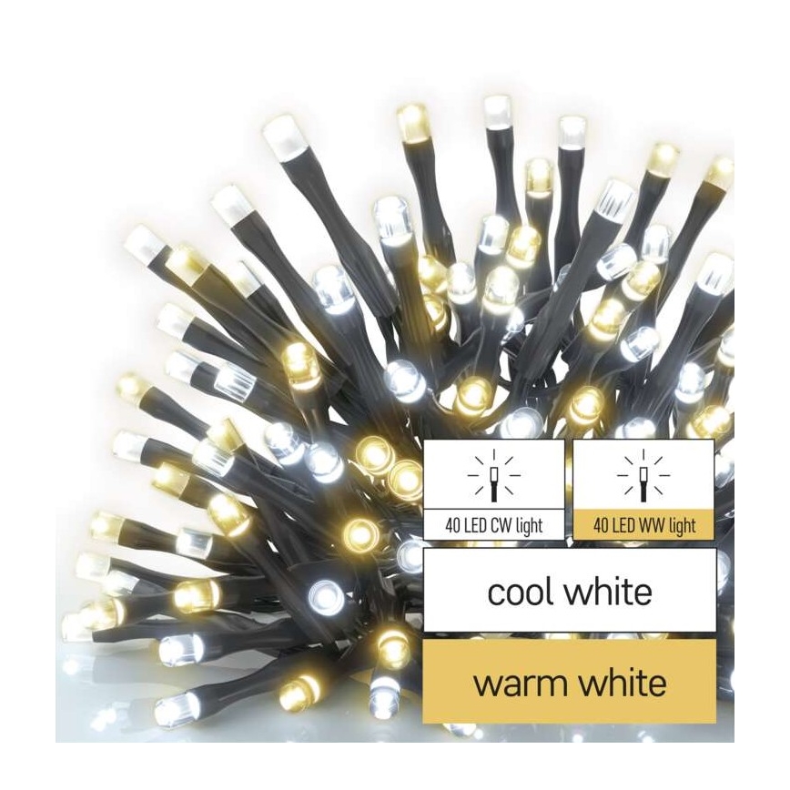 LED świąteczny zewnętrzny łańcuch 80xLED/13m IP44 ciepła/zimna biała