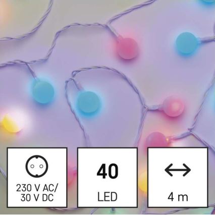 LED świąteczny zewnętrzny łańcuch świetlny 40xLED/9m IP44 wielokolorowy