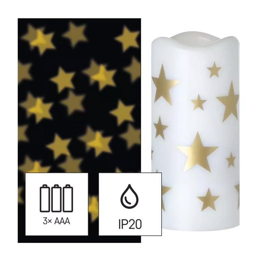 LED Świeczka świąteczna LED/3xAAA gwiazdy ciepła biel