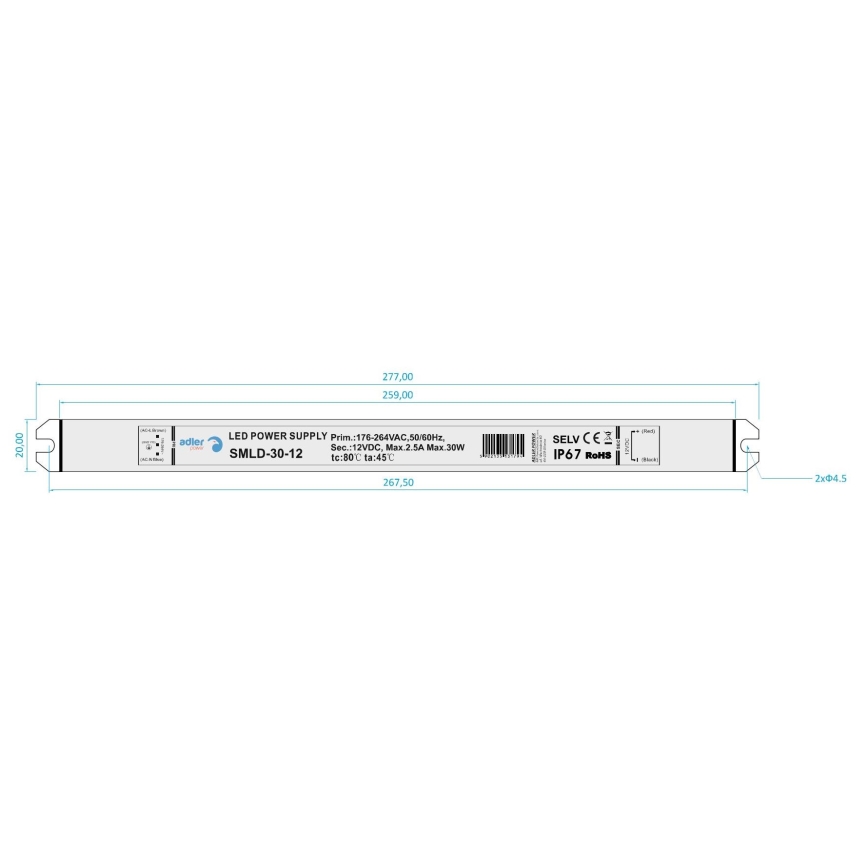 LED Transformator elektroniczny DRIVER 30W/230V/12V IP67