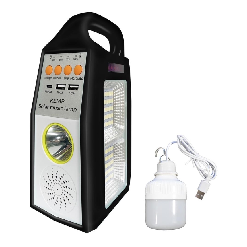 LED Wielofunkcyjna solarny lampa z głośnikiem i power bankiem LED/5W/7200 mAh IP65
