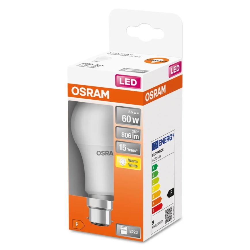 LED Żarówka A60 B22d/8,5W/230V 2700K - Osram