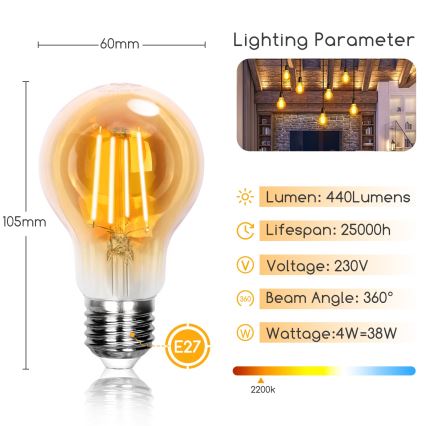 LED Żarówka A60 E27/4W/230V 2200K - Aigostar