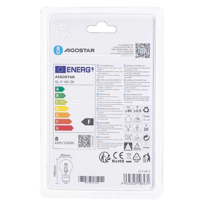 LED Żarówka A60 E27/8W/230V 2200K - Aigostar