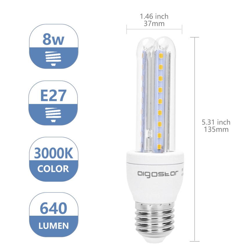 LED Żarówka B5 E27/8W/230V 3000K - Aigostar