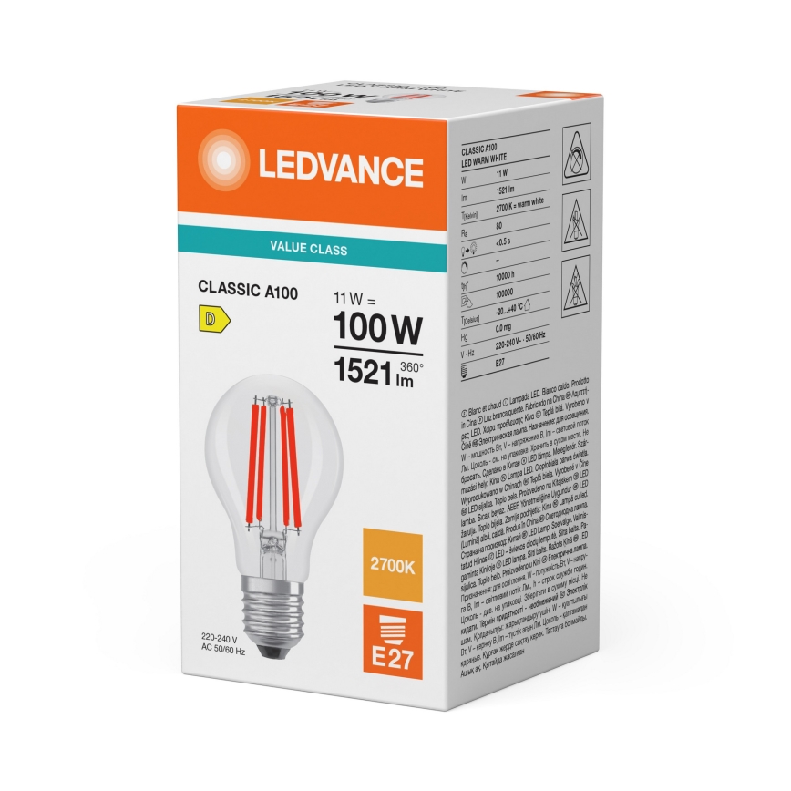 LED Żarówka CLASSIC FILAMENT A60 E27/11W/230V 2700K - Ledvance