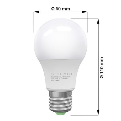 LED Żarówka ECOLINE A60 E27/10W/230V 4000K - Brilagi