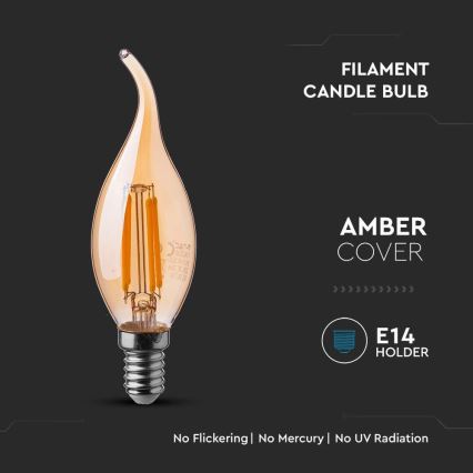 LED Żarówka FILAMENT AMBER E14/4W/230V 2200K
