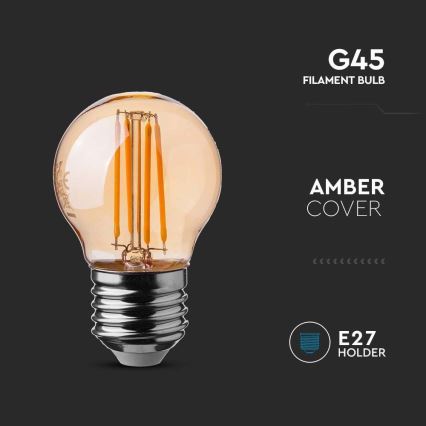 LED Żarówka FILAMENT AMBER G45 E27/4W/230V 2200K